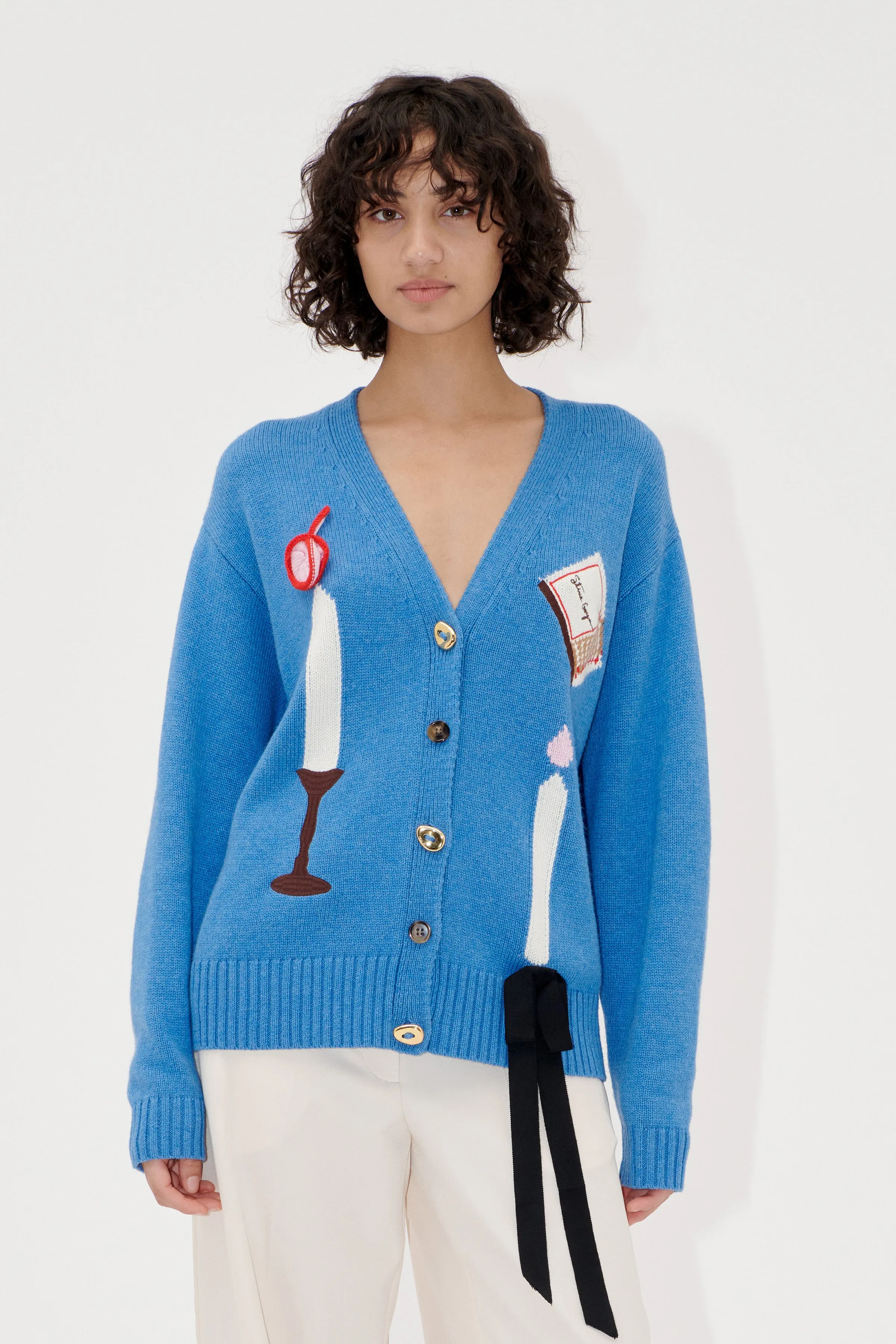 L/S V-neck Cardigan - Candle Setting Intarsia sold by STINE GOYA