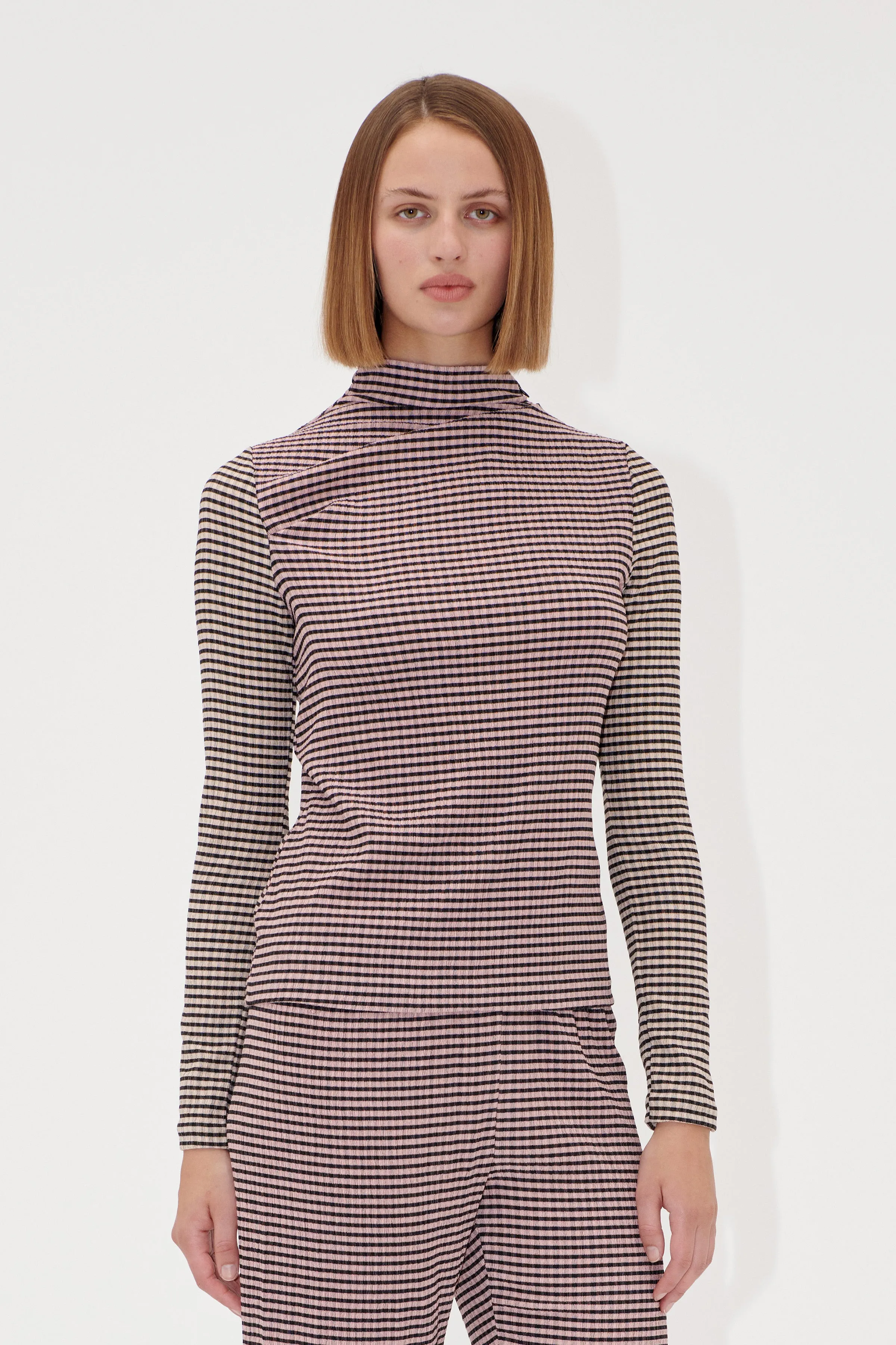 Long Sleeve Pleated Shoulder Top - Pink/Black sold by STINE GOYA