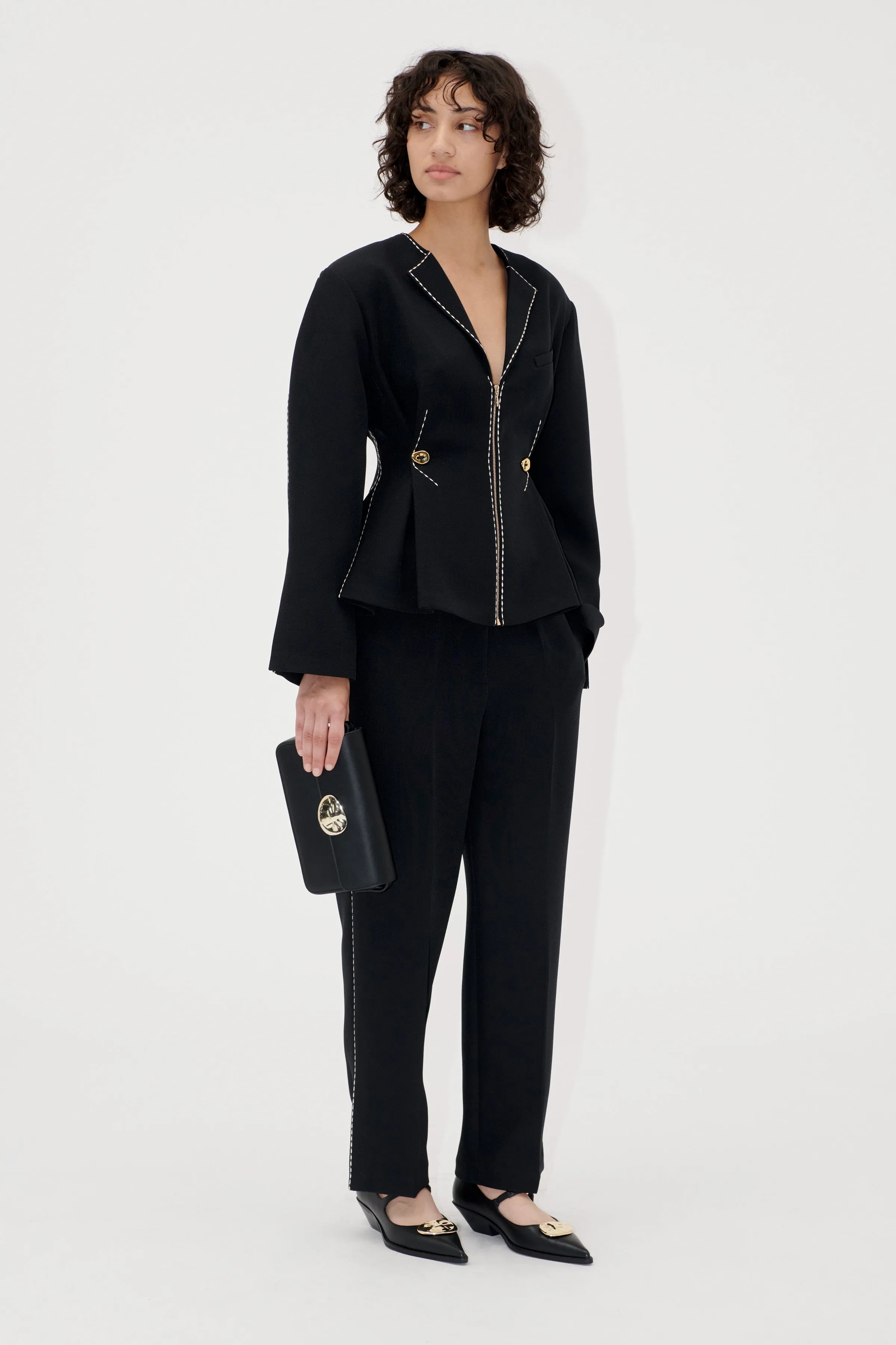 Straight Cropped Pants w/Slit - Jet Black sold by STINE GOYA