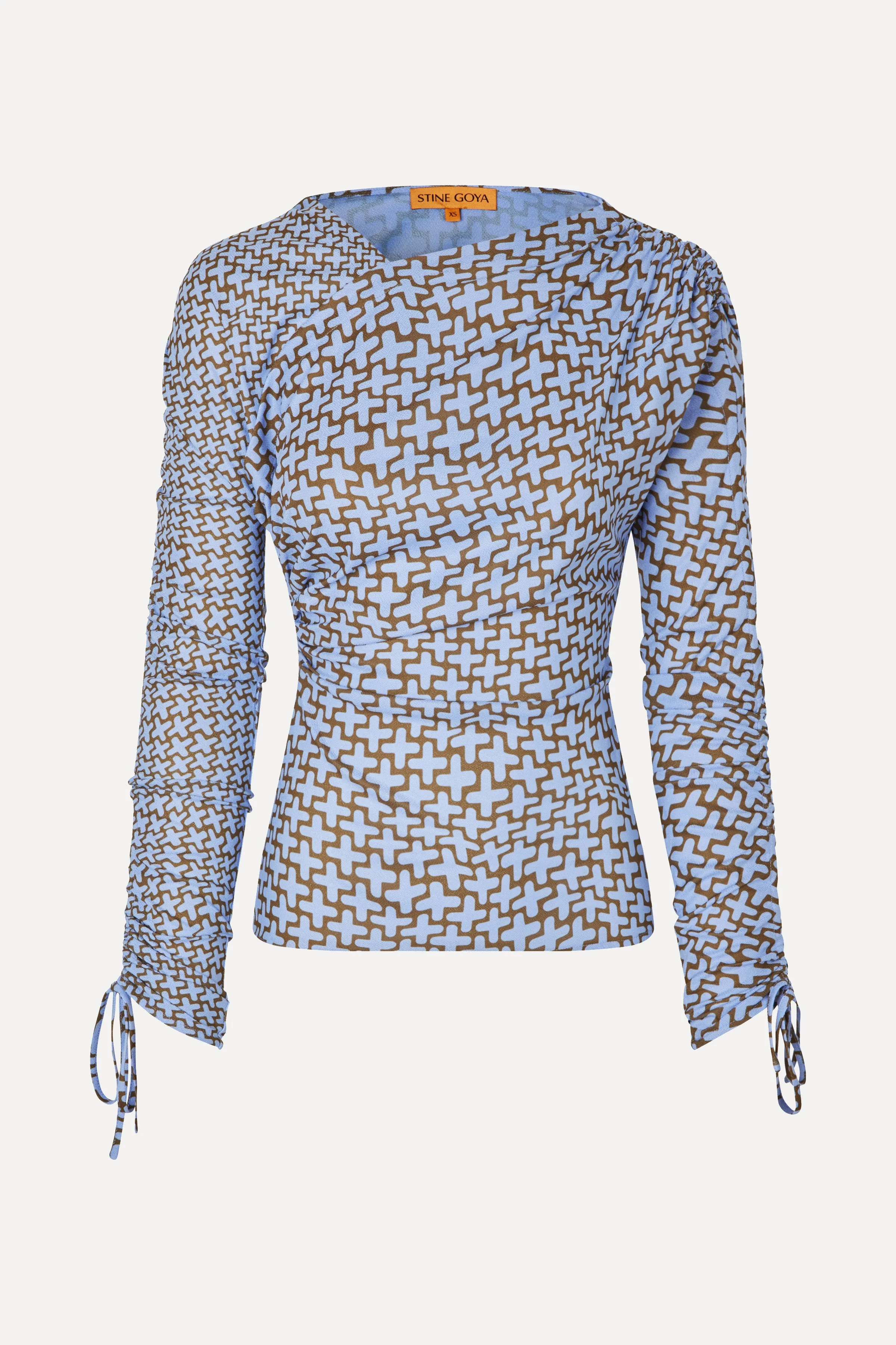 Wrap Front Gathered Sleeve Top - Graphic Weave sold by STINE GOYA product image thumbnail 3
