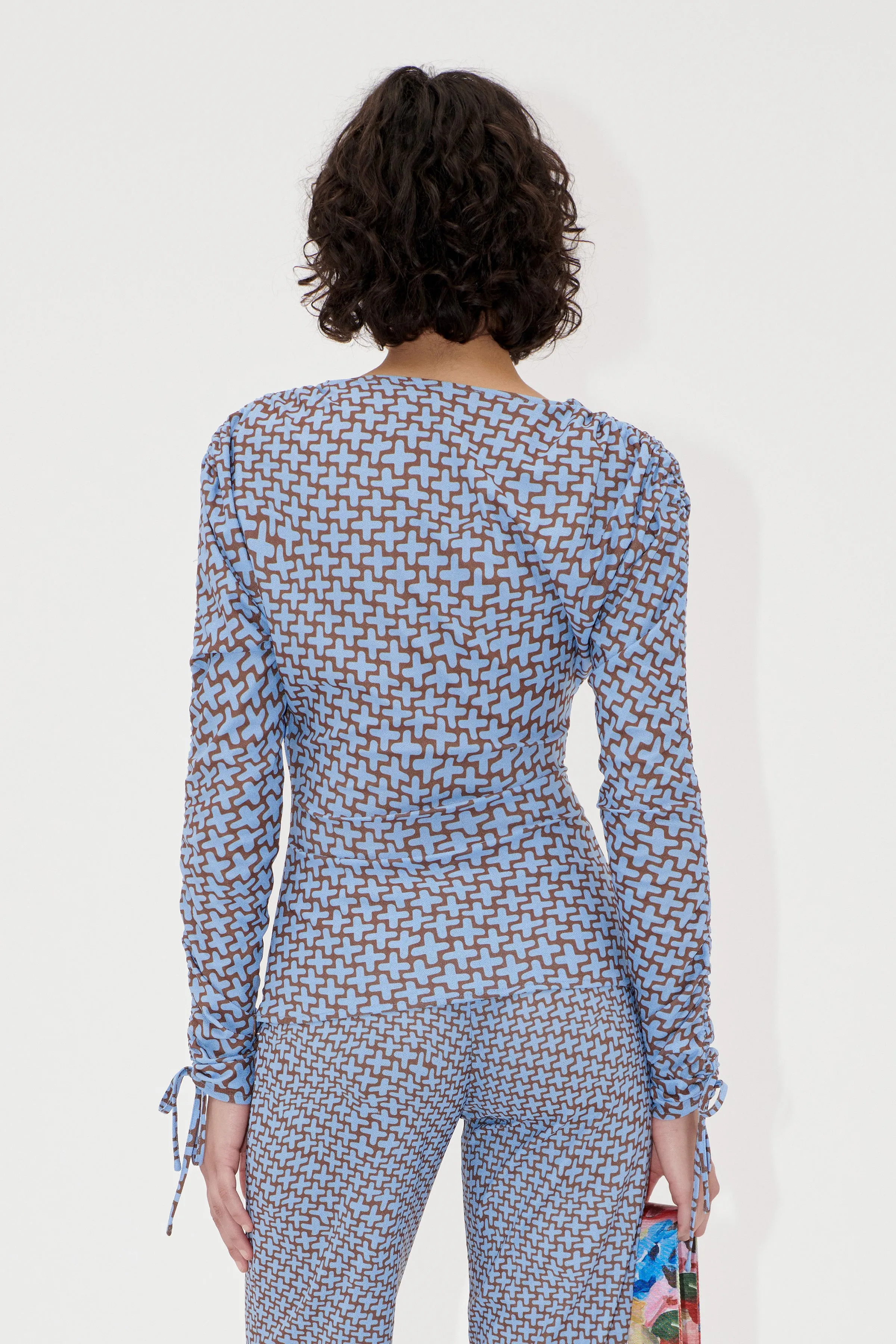 Wrap Front Gathered Sleeve Top - Graphic Weave sold by STINE GOYA product image thumbnail 2