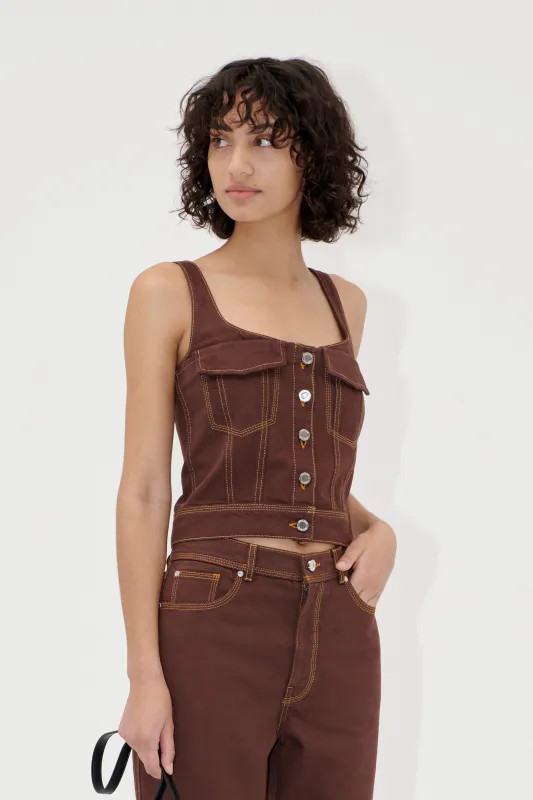 Cropped Denim Bustier - Chicory Coffee sold by STINE GOYA