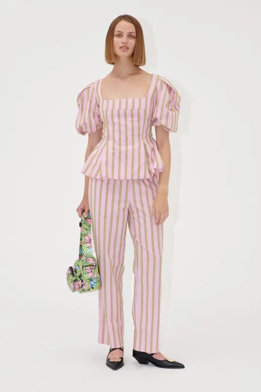 Elasticated Straight Pants - Wallpaper Stripes sold by STINE GOYA