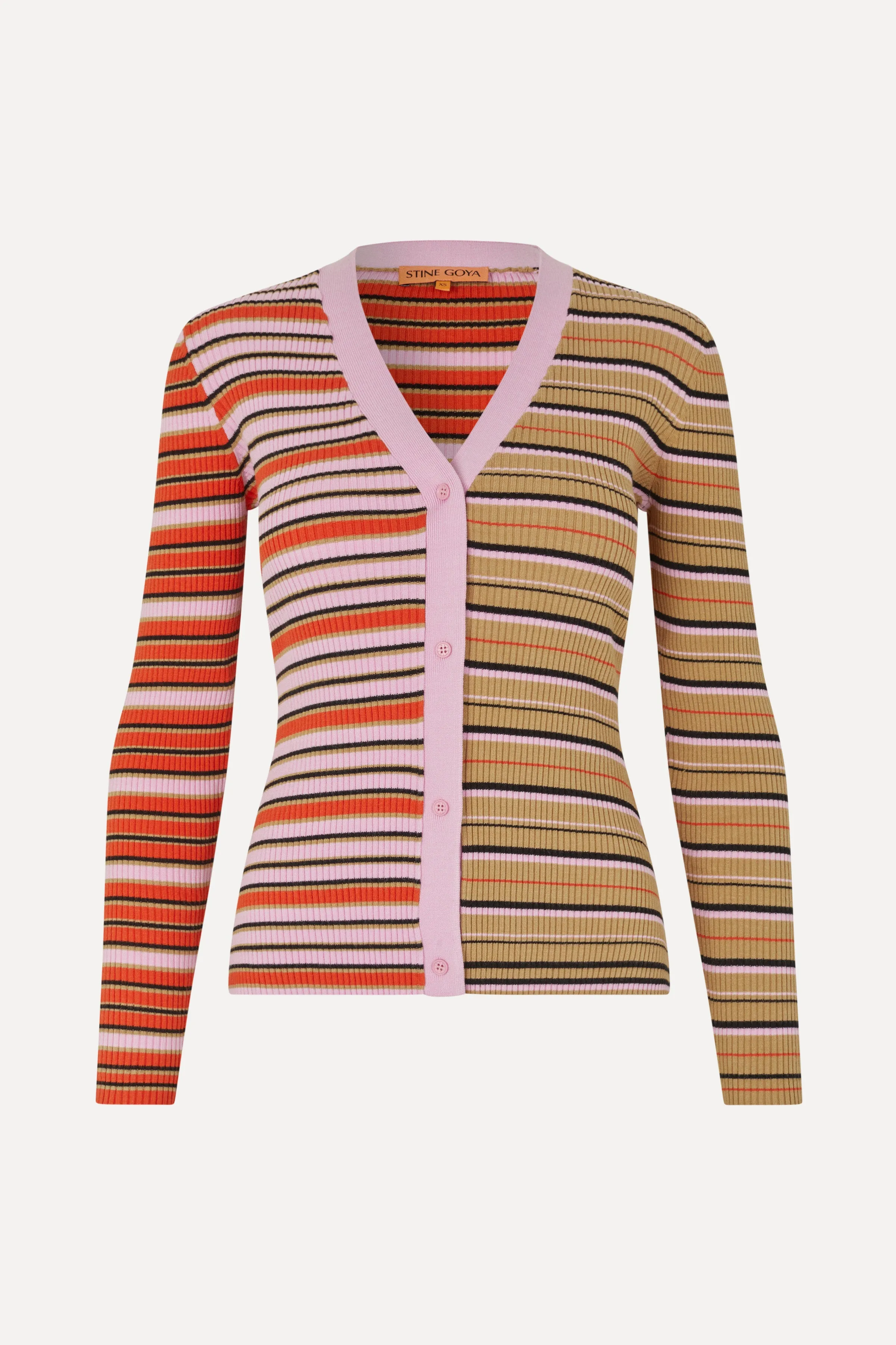 Long Sleeve Fitted Cardigan - Cream Stripes / Pink Stripes sold by STINE GOYA