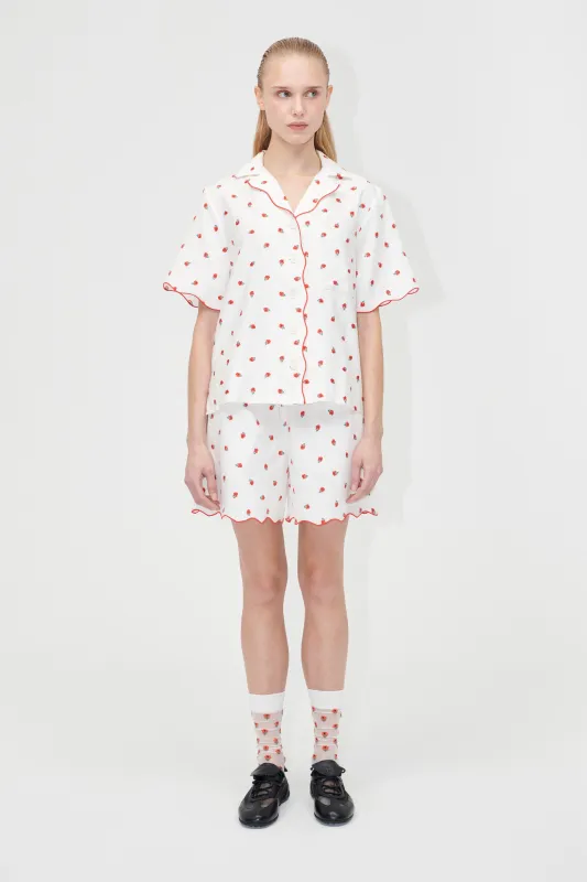 Scalloped Elasticated Waistband Shorts - Red Poppy sold by STINE GOYA
