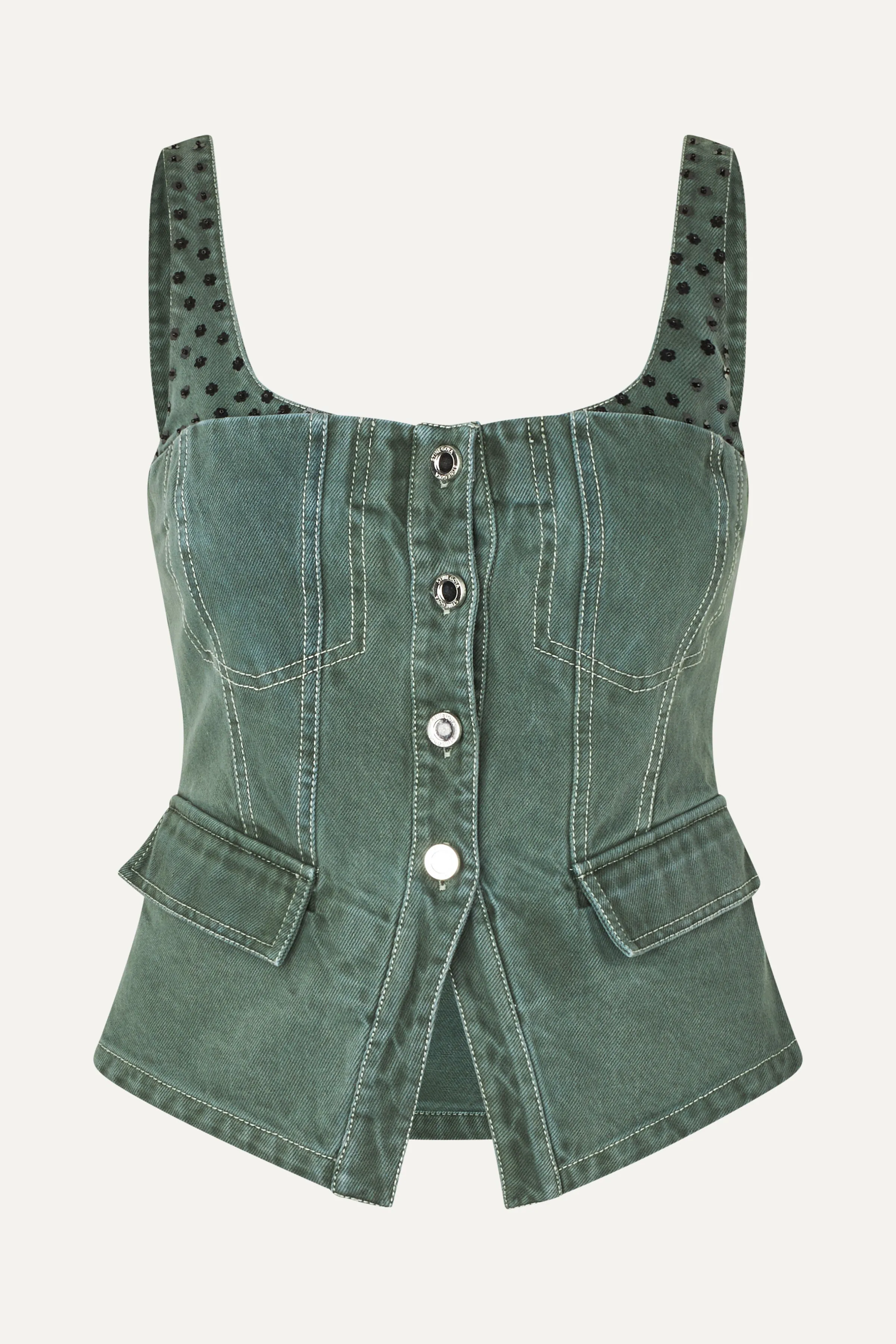 Scoopneck Pockets Vest - Dark Green sold by STINE GOYA product image thumbnail 3