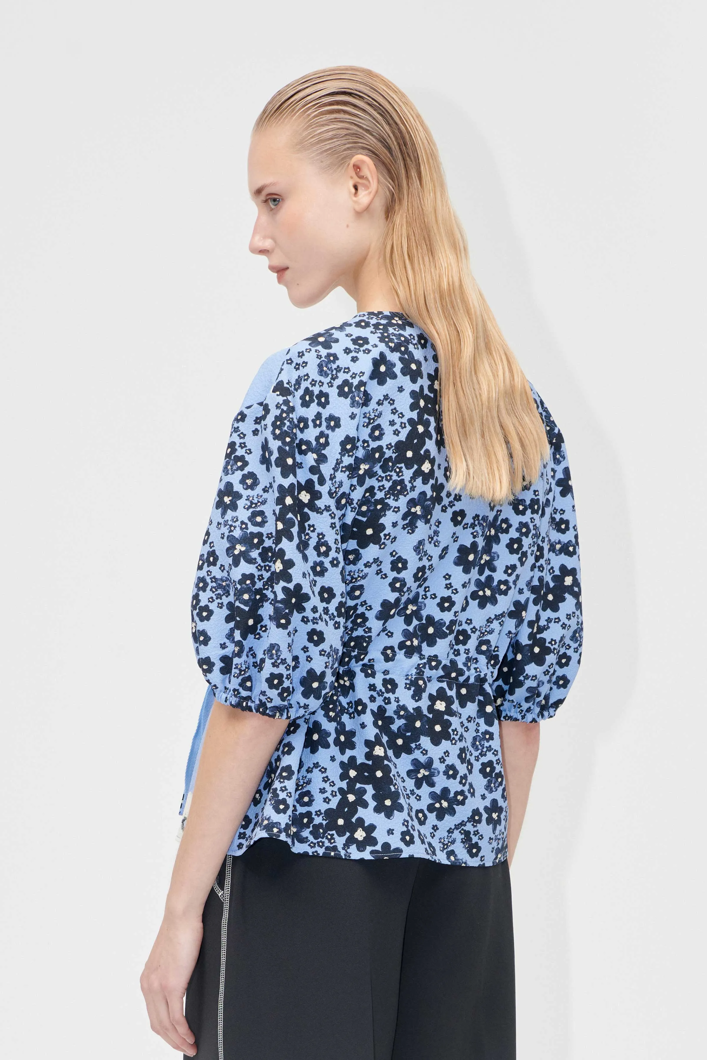 Gathered Tie Short Sleeve Top - Night Ditzy Floral / Day Ditzy Floral sold by STINE GOYA product image thumbnail 2