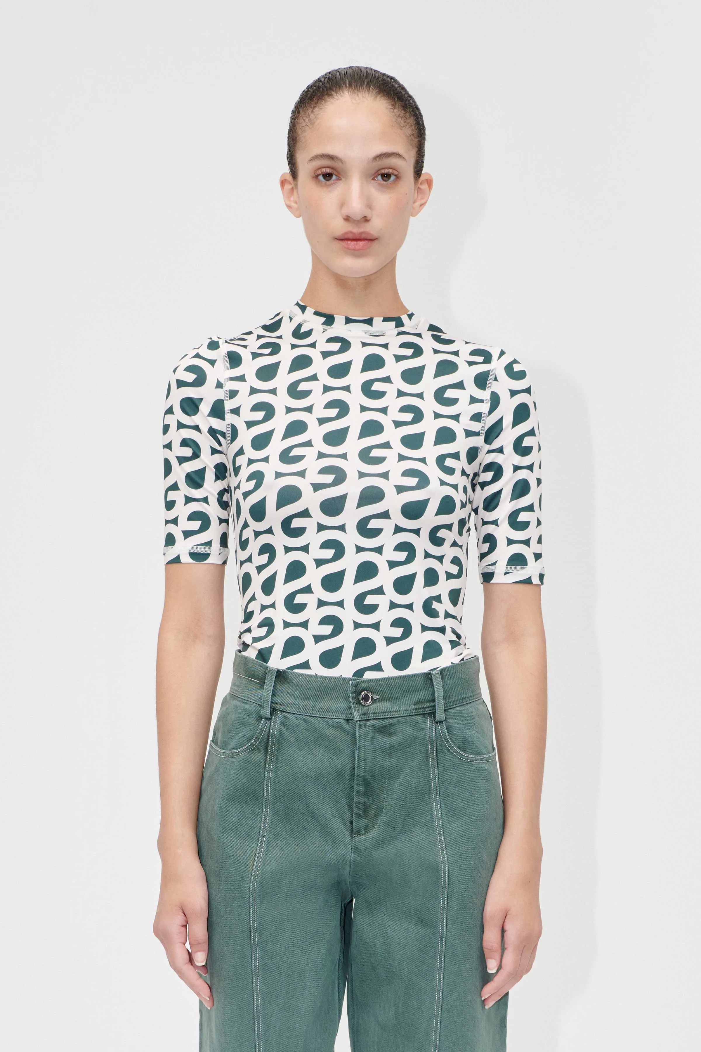 Elastic Short Sleeve T-Shirt - Forest Green Logo sold by STINE GOYA