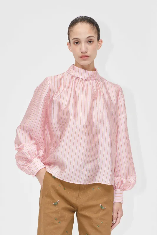 Gathered Long Sleeve Top - Rose Pinstripe sold by STINE GOYA