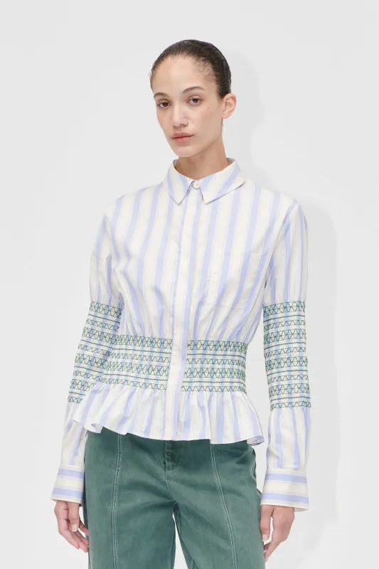 Smocked Gathered Boyfriend Shirt - Pastel Stripes sold by STINE GOYA
