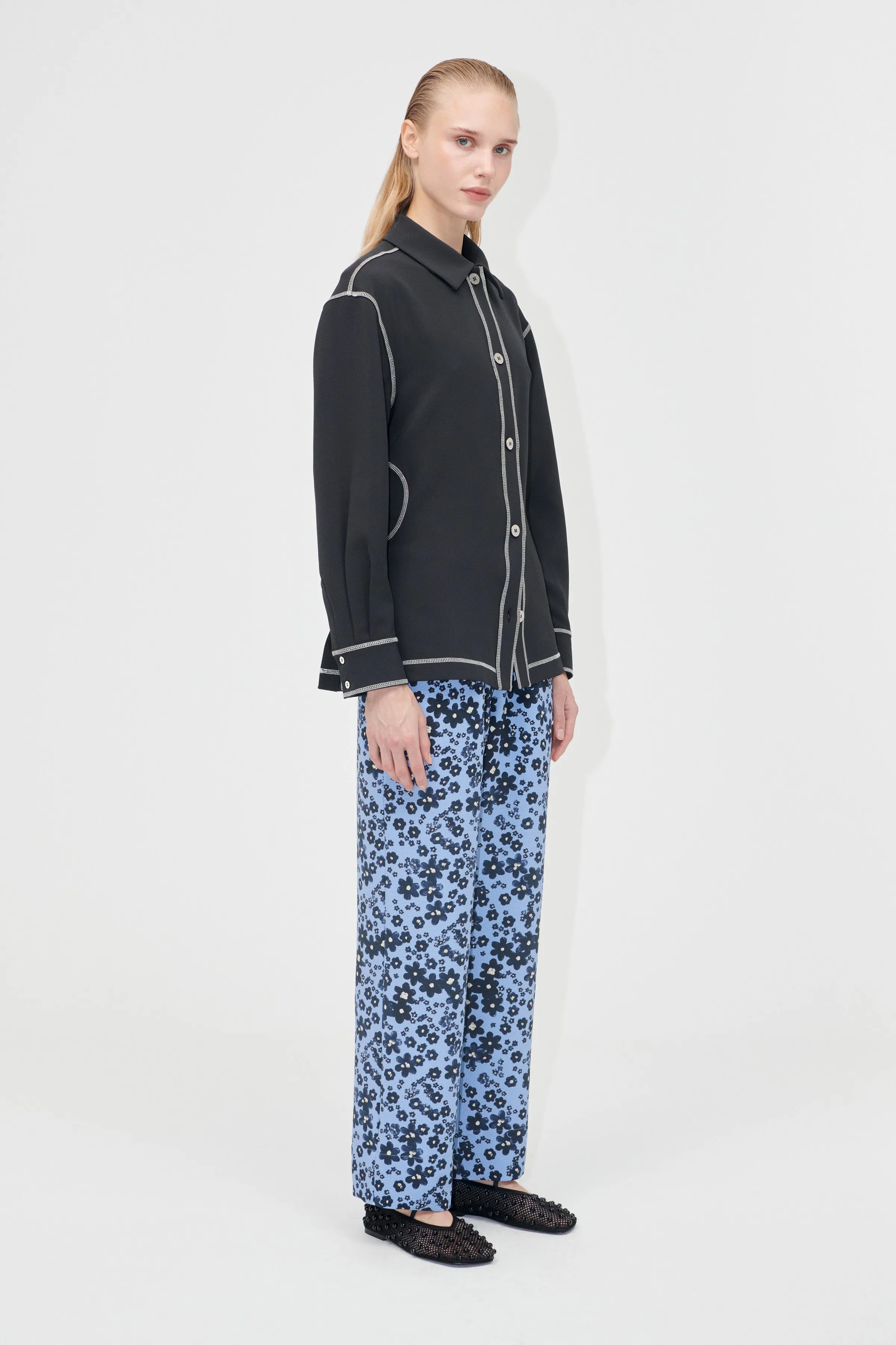 Elasticated Straight Pants - Night Ditzy Floral / Day Ditzy Floral sold by STINE GOYA
