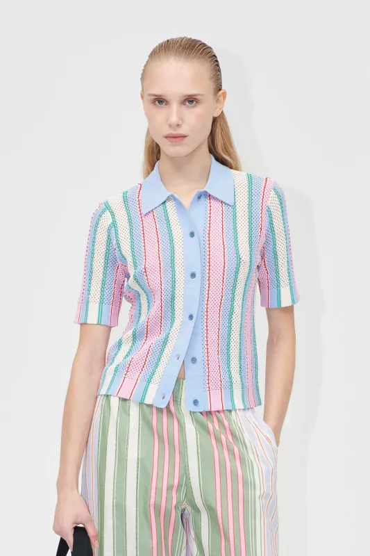 Short Sleeve Crochet Polo - Pastel Stripes sold by STINE GOYA