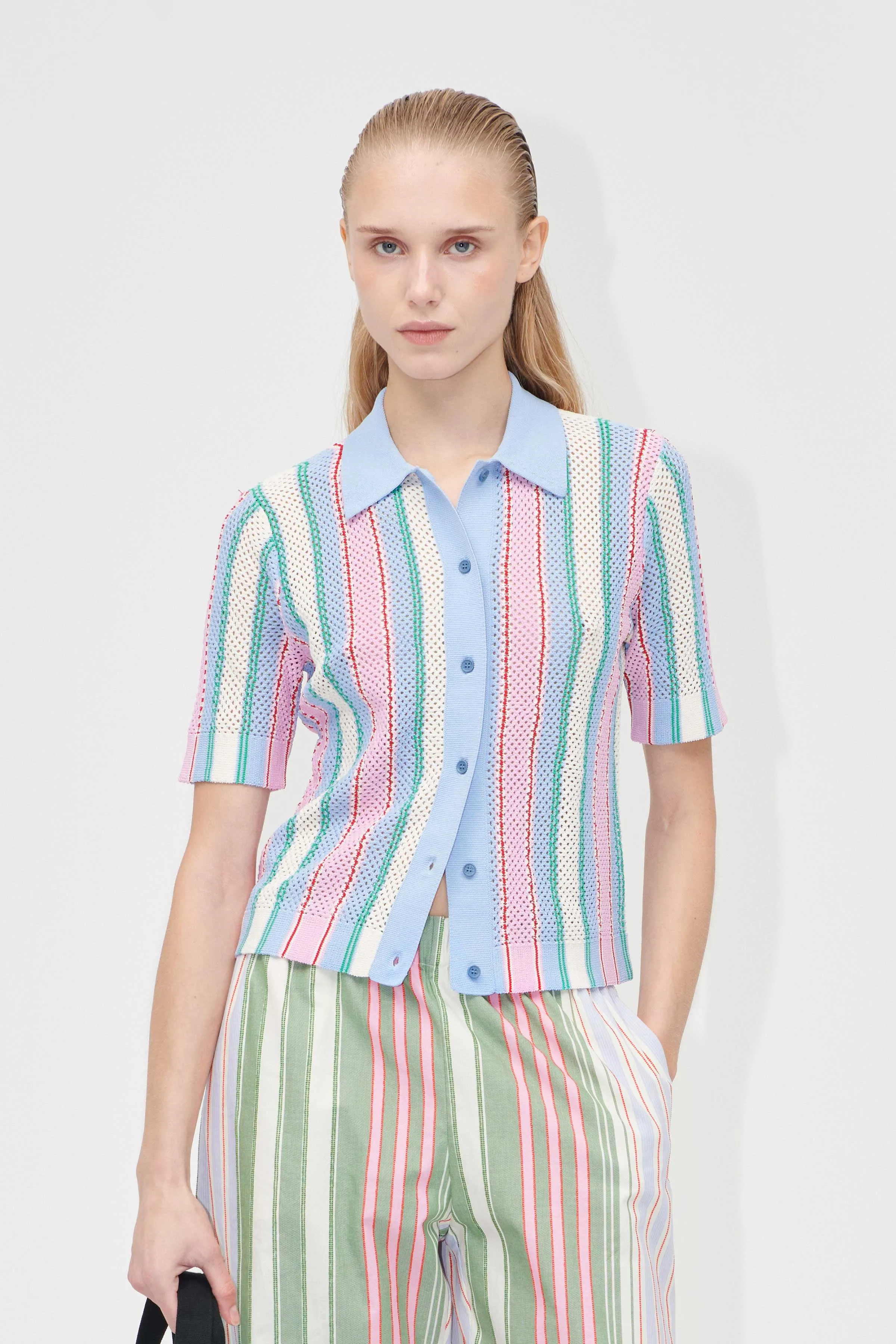 Short Sleeve Crochet Polo - Pastel Stripes sold by STINE GOYA