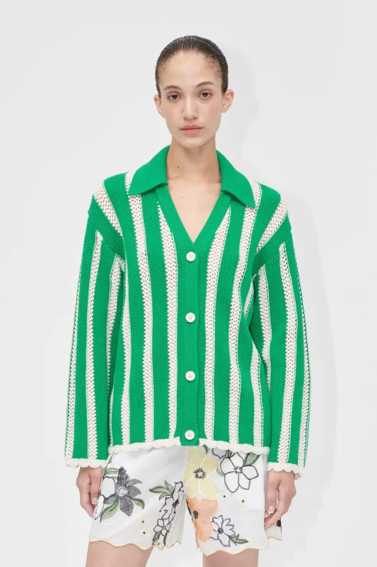 Knit Collar Cardigan - Green Stripes sold by STINE GOYA