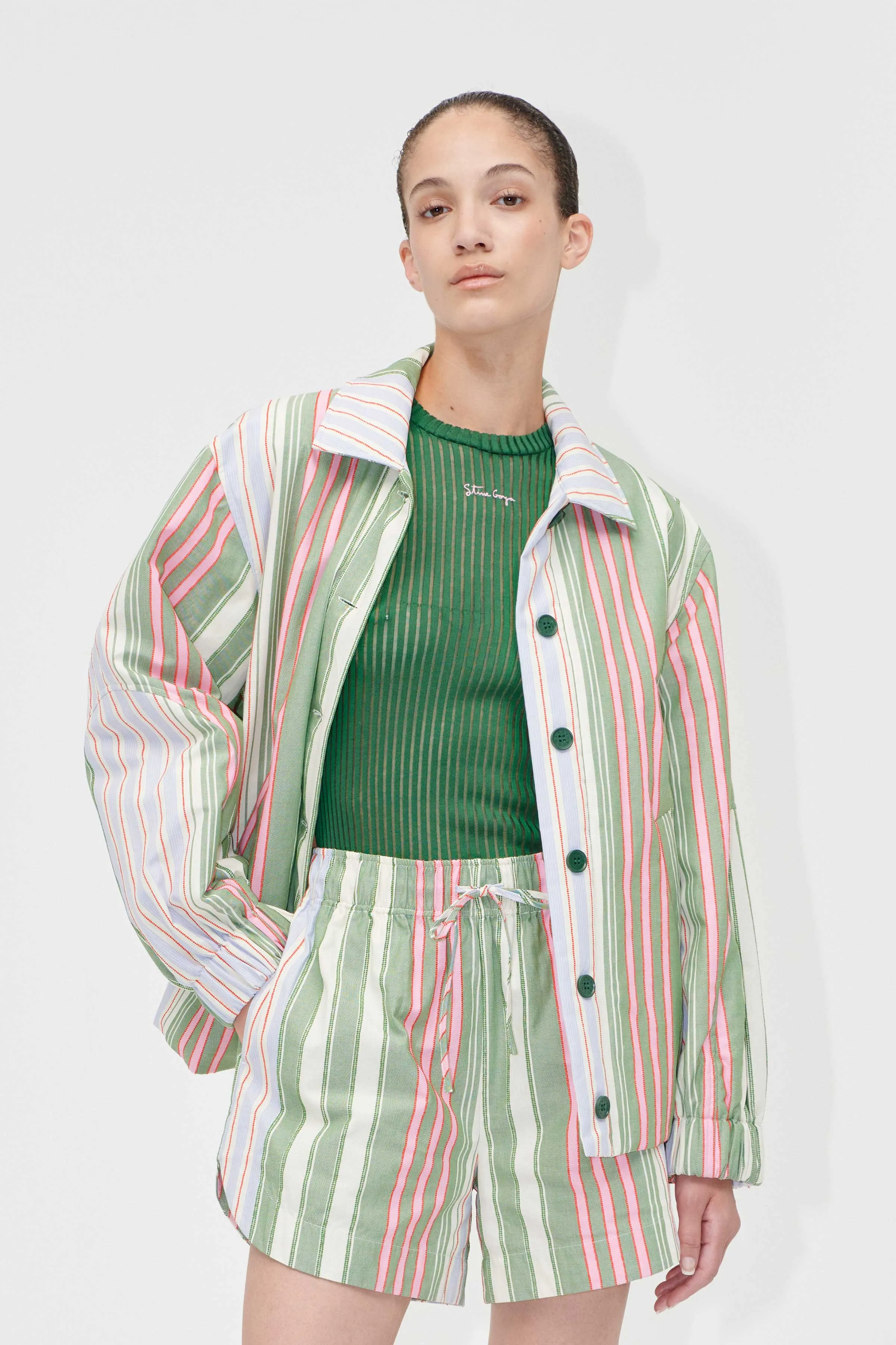 Oversized Utility Workwear Jacket - Forest Stripe sold by STINE GOYA product image thumbnail 3