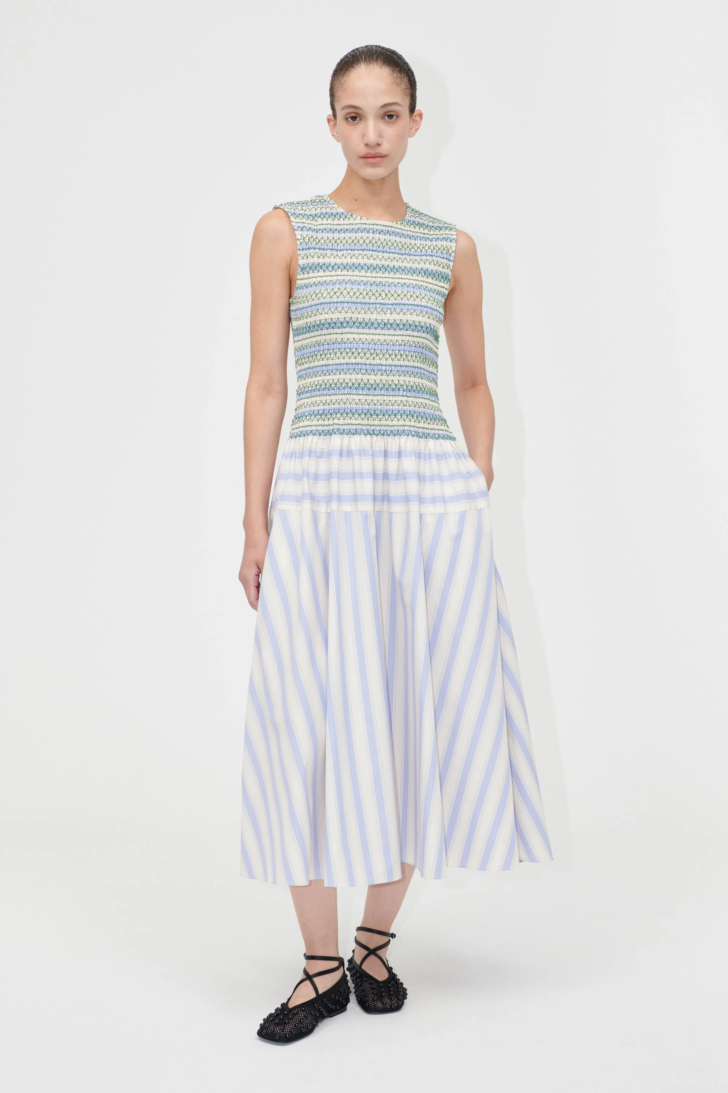 Smocked Gathered Tank Dress - Pastel Stripes sold by STINE GOYA