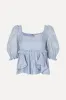 Sheer Ruffling Puffy Sleeve Top - Brunnera Blue sold by STINE GOYA