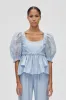Sheer Ruffling Puffy Sleeve Top - Brunnera Blue sold by STINE GOYA