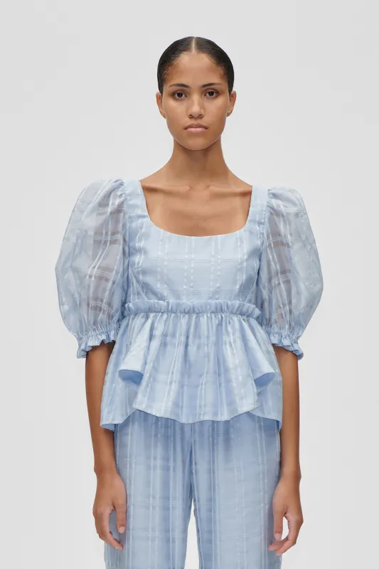Sheer Ruffling Puffy Sleeve Top - Brunnera Blue sold by STINE GOYA