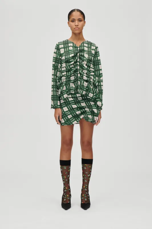 Asymmetric Gathered Ruffle Mini Skirt - Checkered Wave sold by STINE GOYA