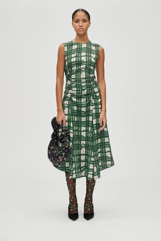 Sleeveless Gathered Midi Dress - Checkered Wave sold by STINE GOYA