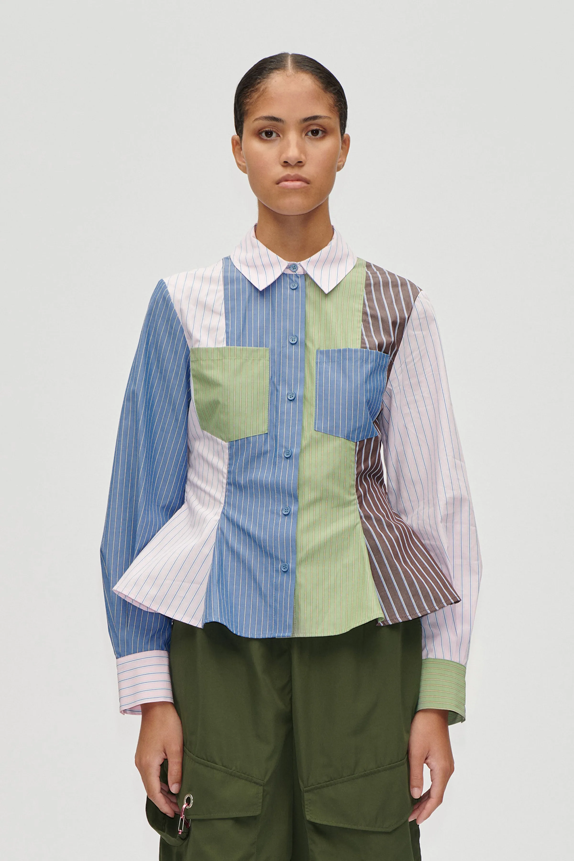 Pocket Peplum Shirt - Multistripes Mix sold by STINE GOYA