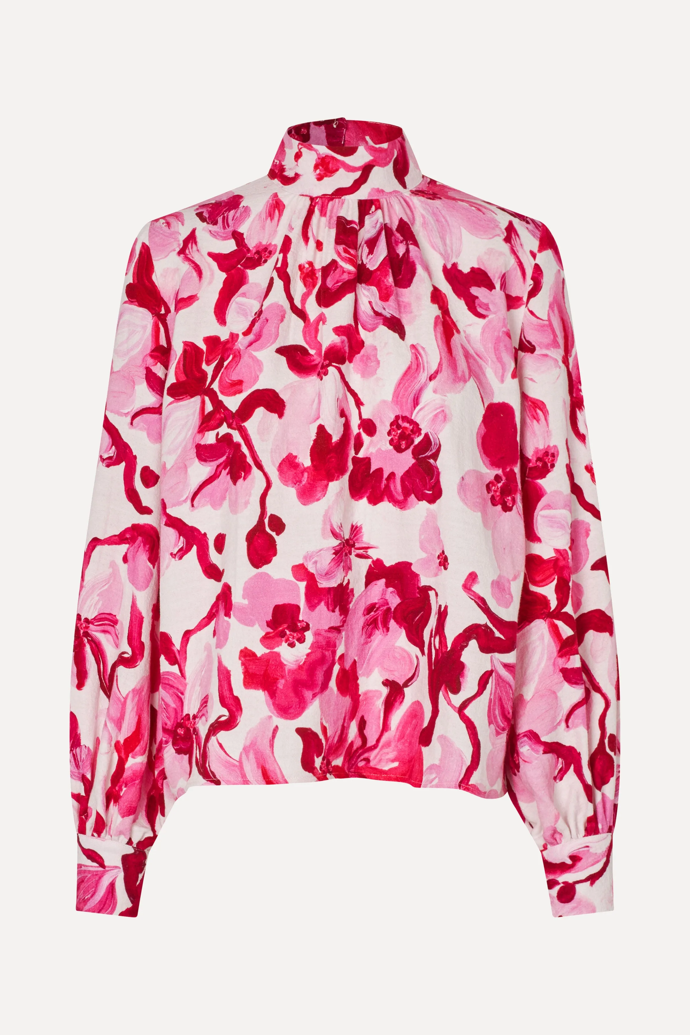 Gathered Highneck Long Sleeve Top - Brush Stroke Magnolias sold by STINE GOYA product image thumbnail 3