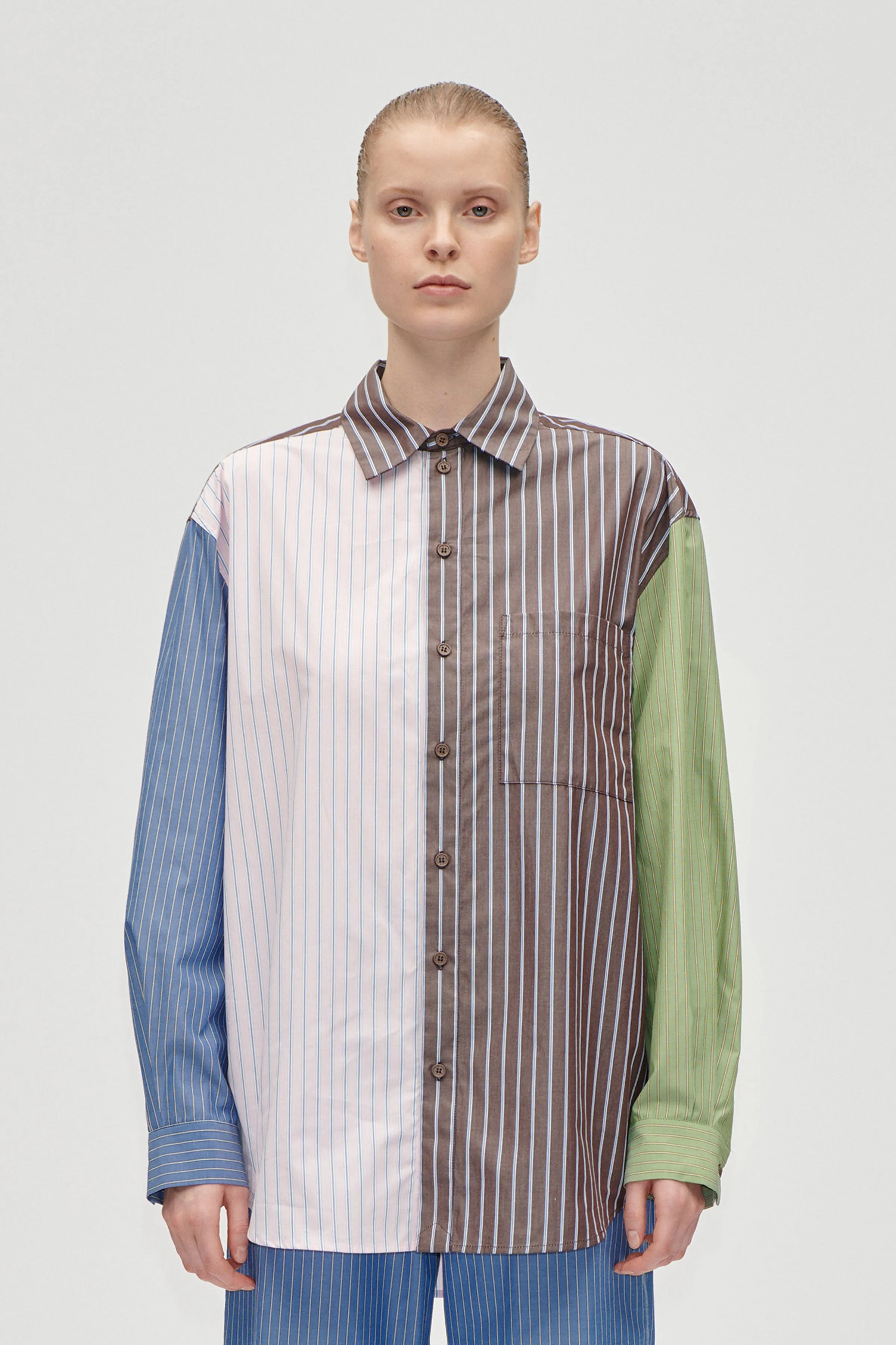 Pocket Oversized Shirt - Multistripes Mix sold by STINE GOYA