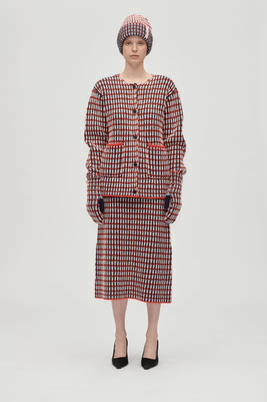 Plaited Flared Skirt - Navy / Red / Cream sold by STINE GOYA