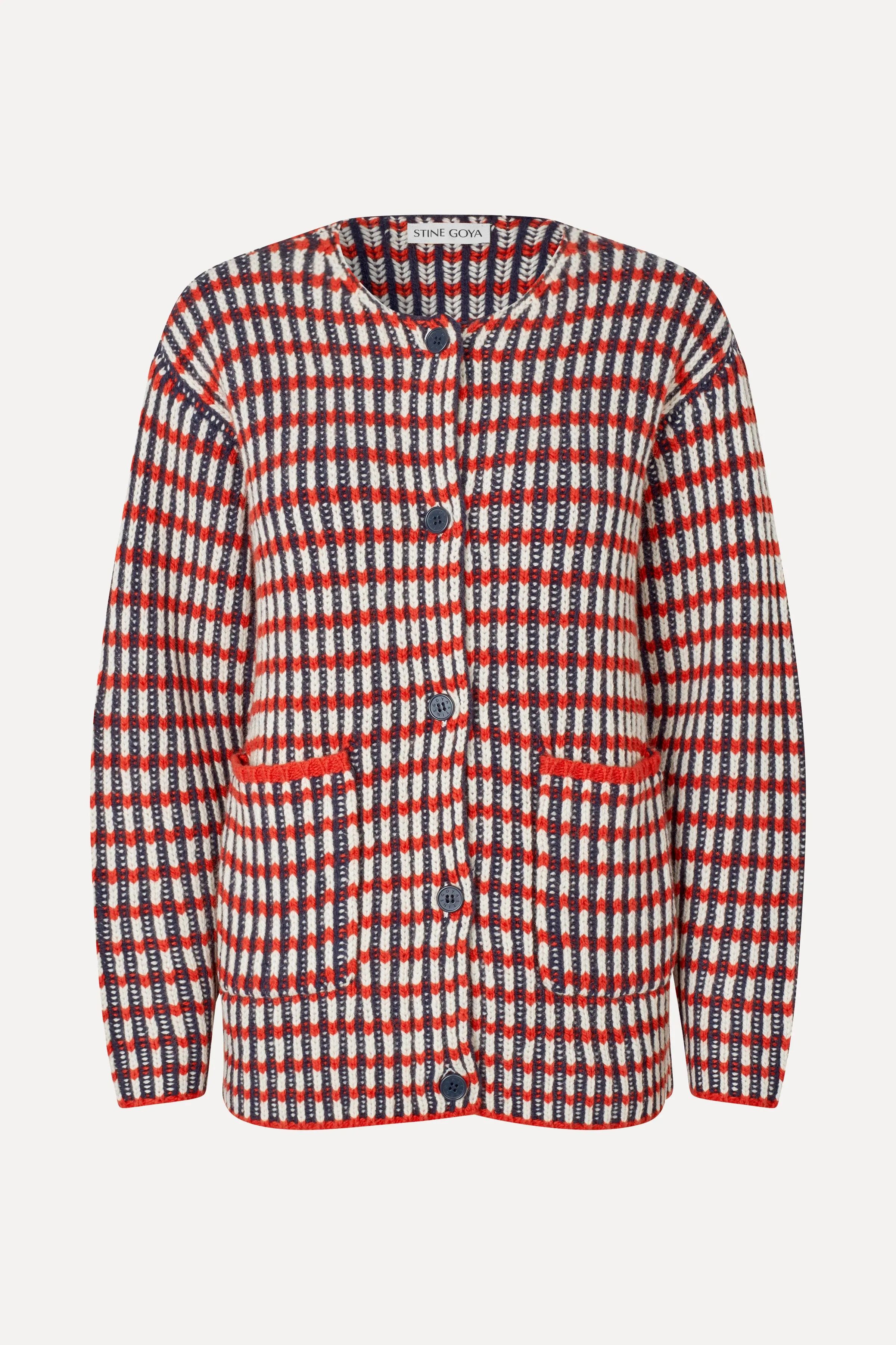 Plaited Cardigan with Pockets - Navy / Red / Cream sold by STINE GOYA product image thumbnail 3