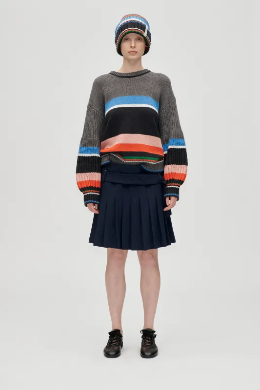 Belted Pleated Skirt - Dark Blue sold by STINE GOYA
