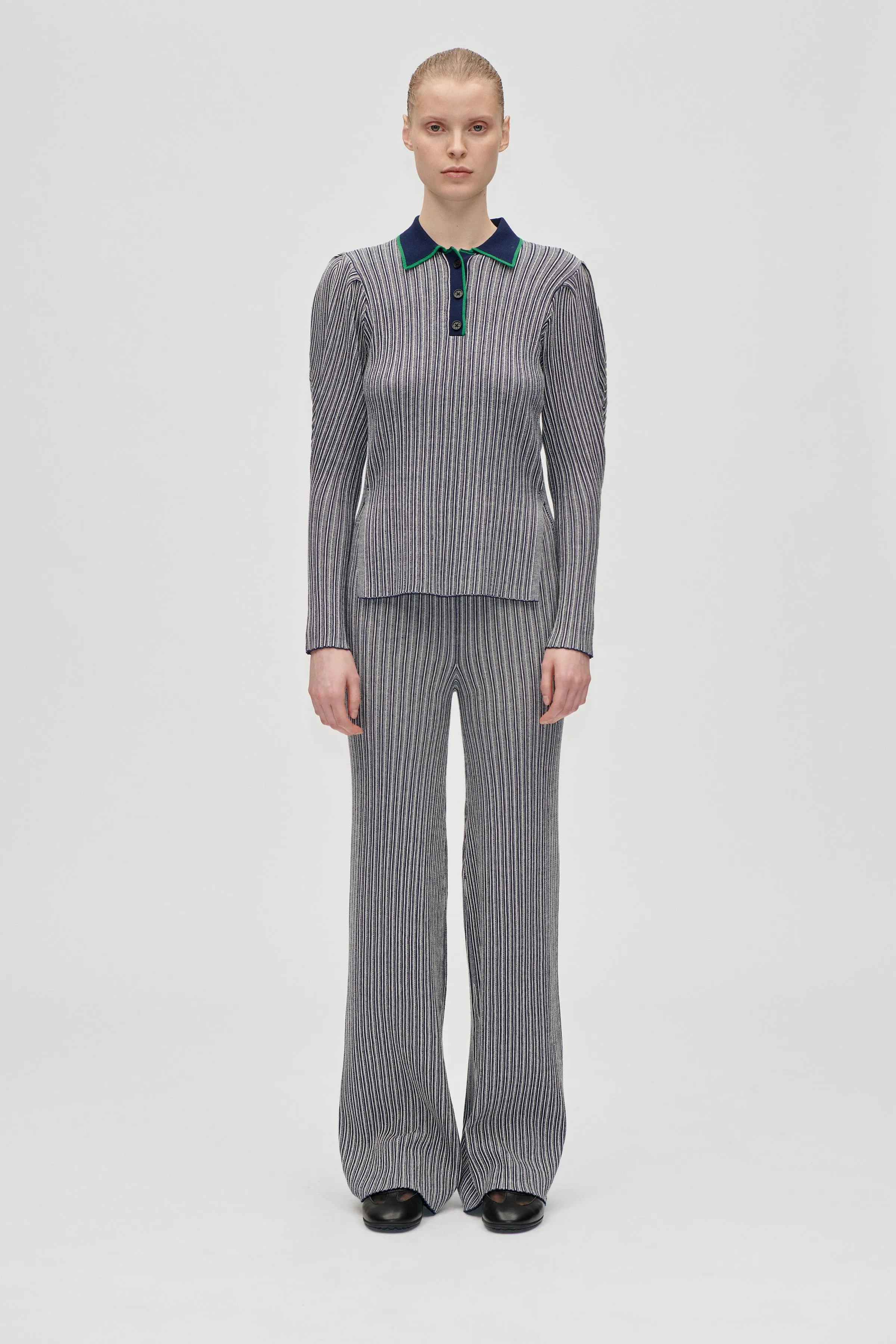 Long Flare Knit Pants - Soft Striped Rib sold by STINE GOYA