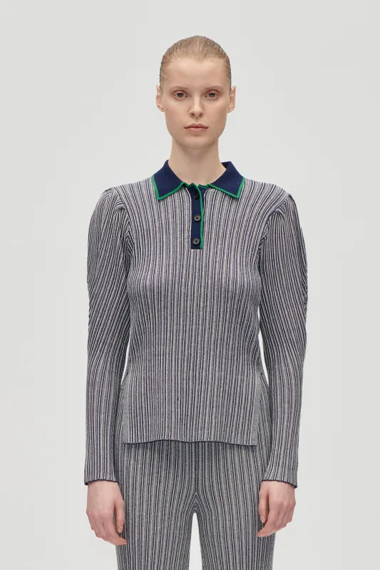 Long Sleeve Knit Polo - Soft Striped Rib sold by STINE GOYA