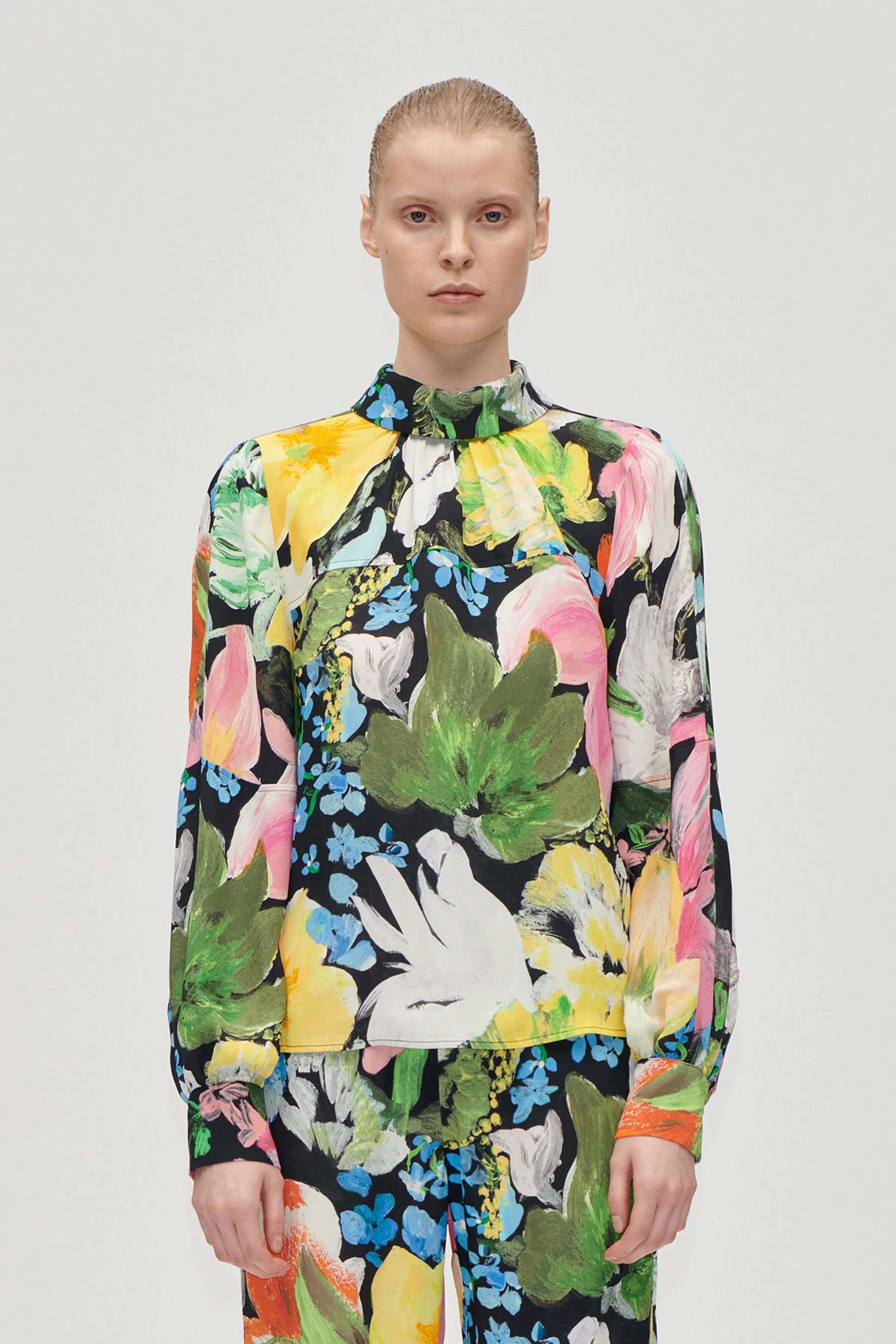 Gathered Long Sleeve Top - Flowers Under The Sun sold by STINE GOYA