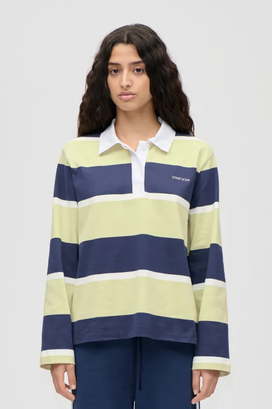 Polo Long Sleeve Top - Yellow and Navy Blue Stripes sold by STINE GOYA