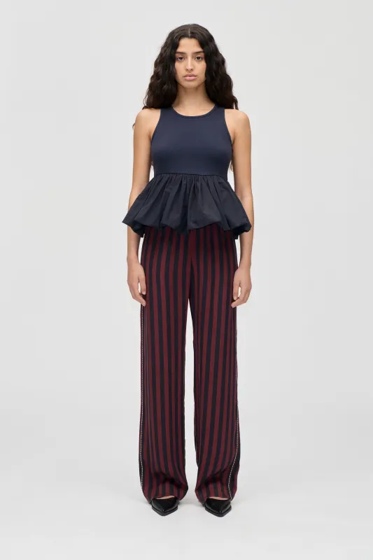 Elasticated Long Pants - Navy and Burgundy Wallpaper Stripes sold by STINE GOYA