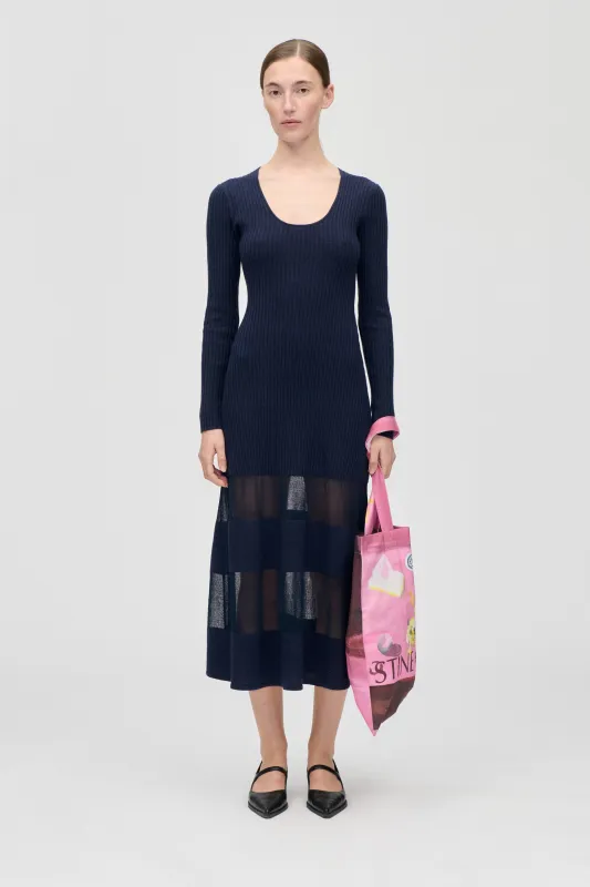 Scoopneck Fitted Long Sleeve Dress - Navy sold by STINE GOYA