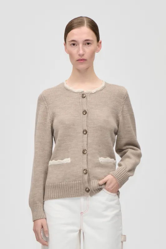 Crochet Trim Cardigan - Dark Oak made by STINE GOYA