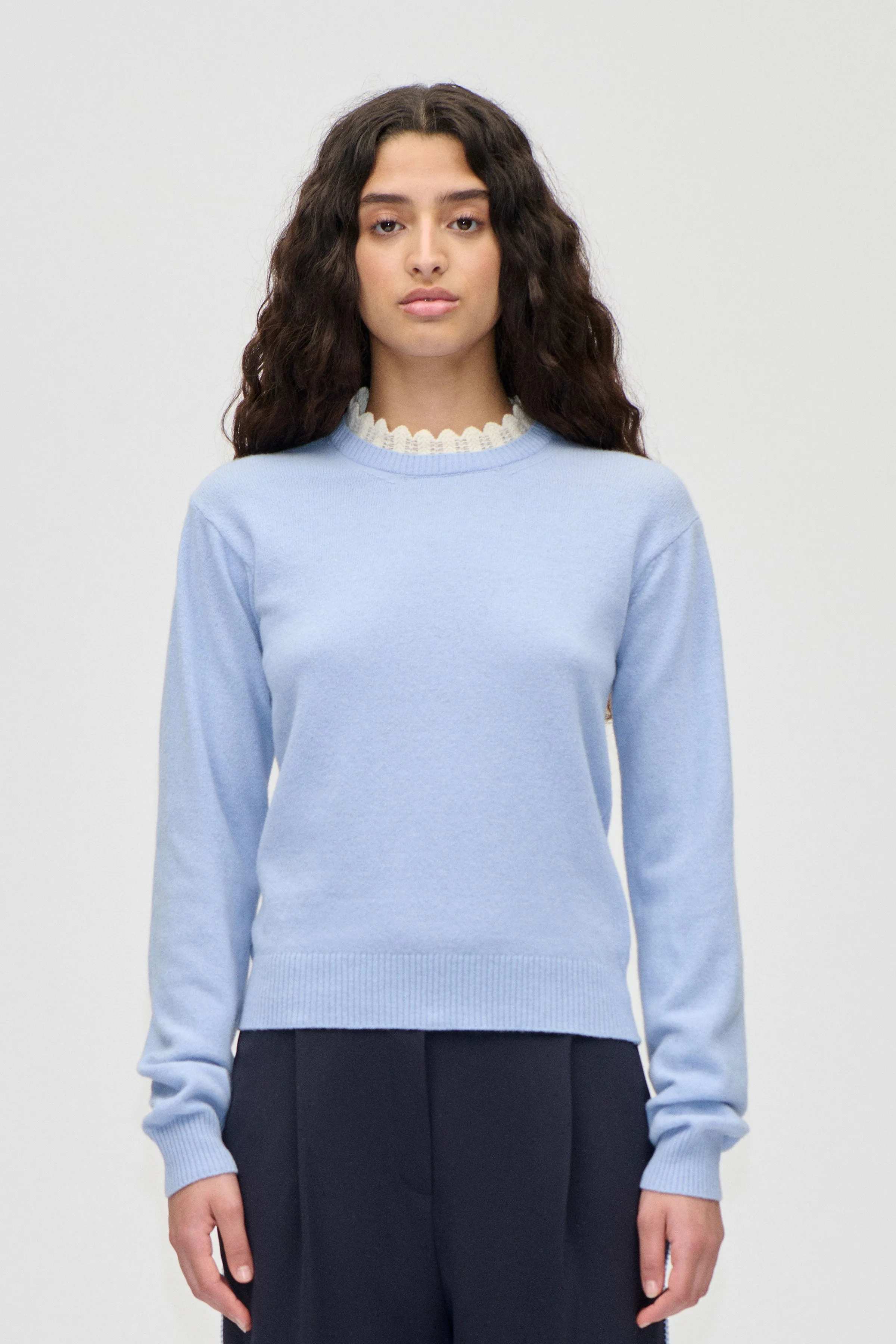 Ruffled Crewneck Sweater - Light Blue sold by STINE GOYA