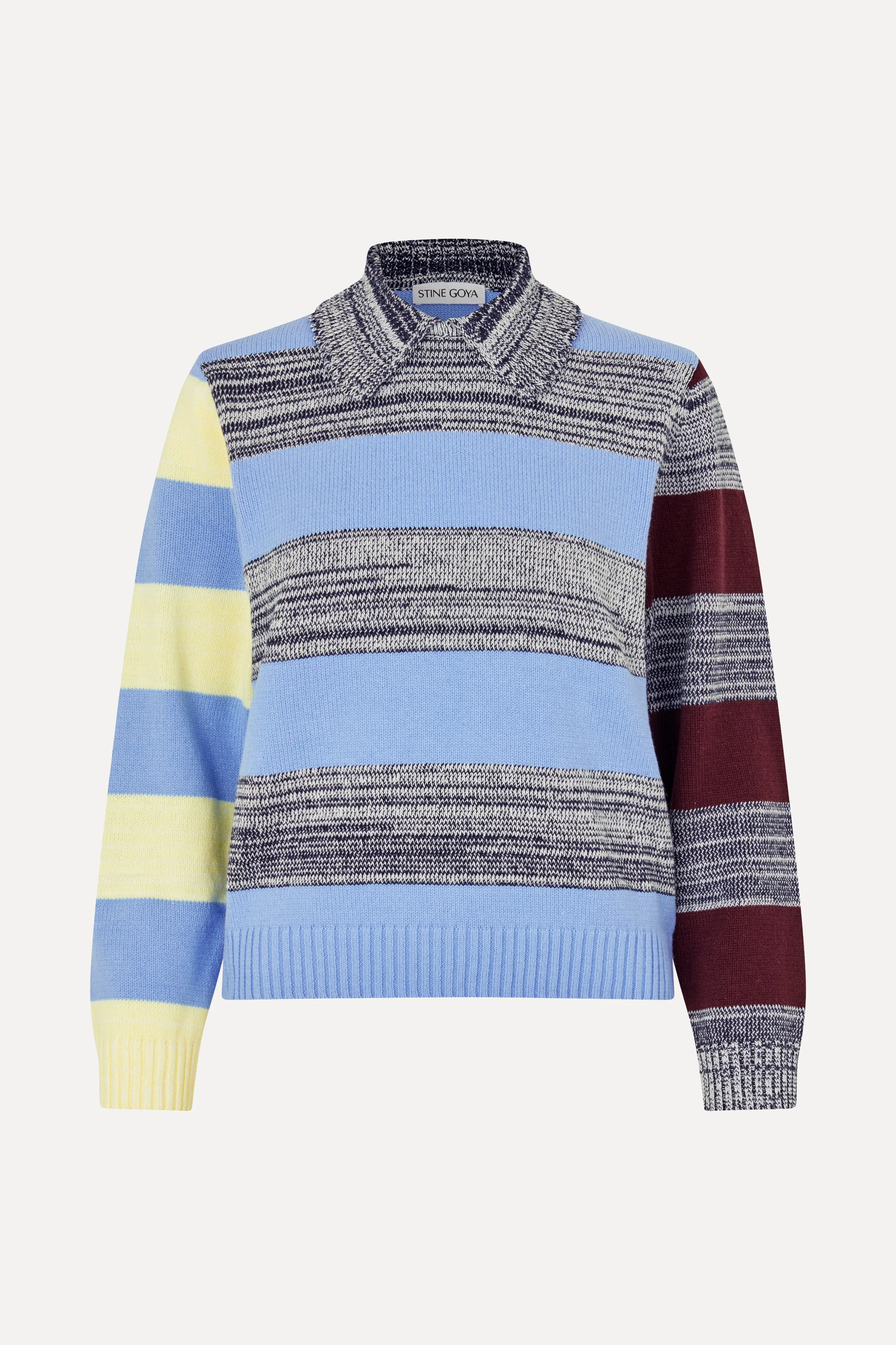 Mix Stripe Polo Collar Sweater - Multistripes Blue Mix sold by STINE GOYA product image thumbnail 3