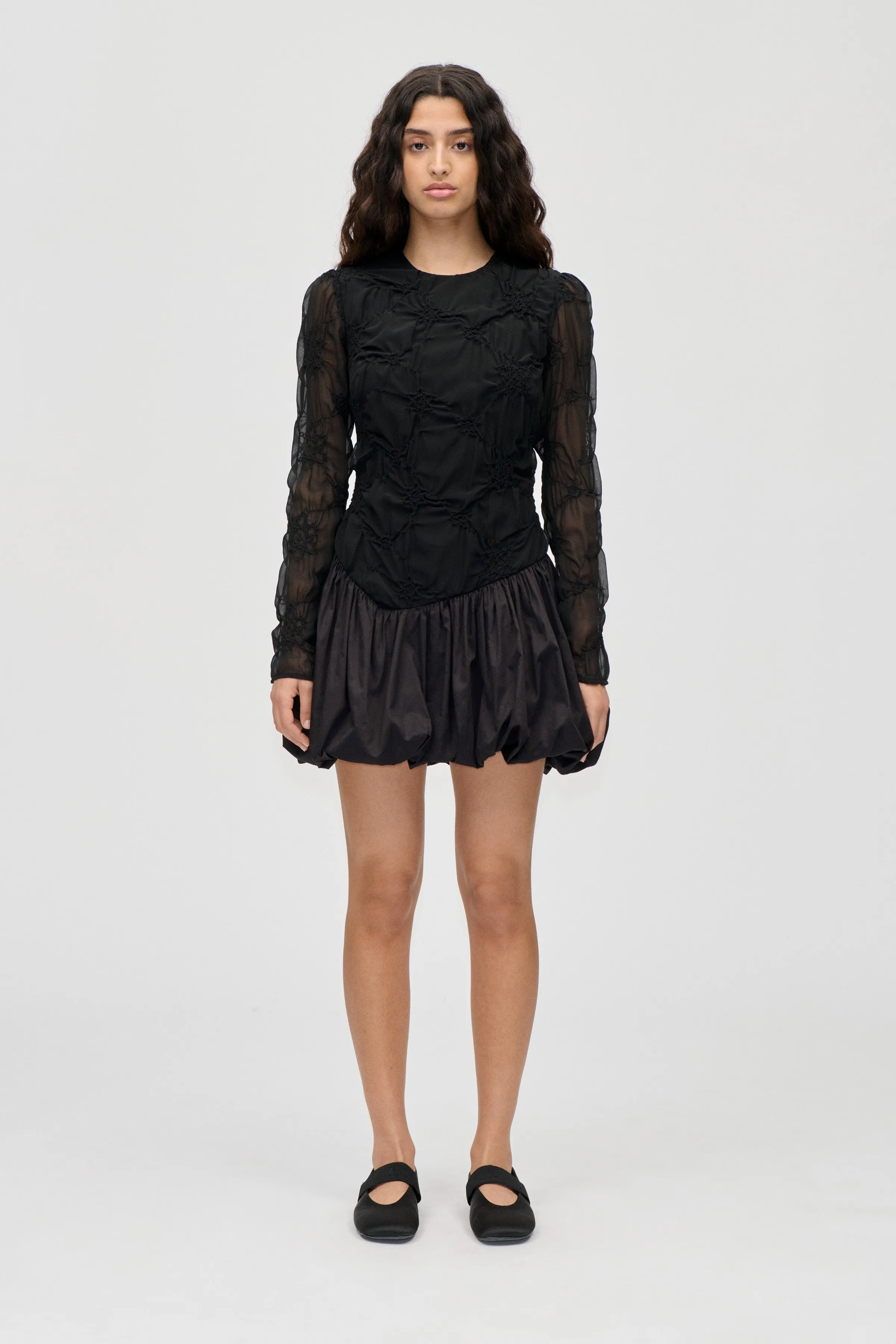 Balloon Long Sleeve Short Dress - Smocked Flowers sold by STINE GOYA