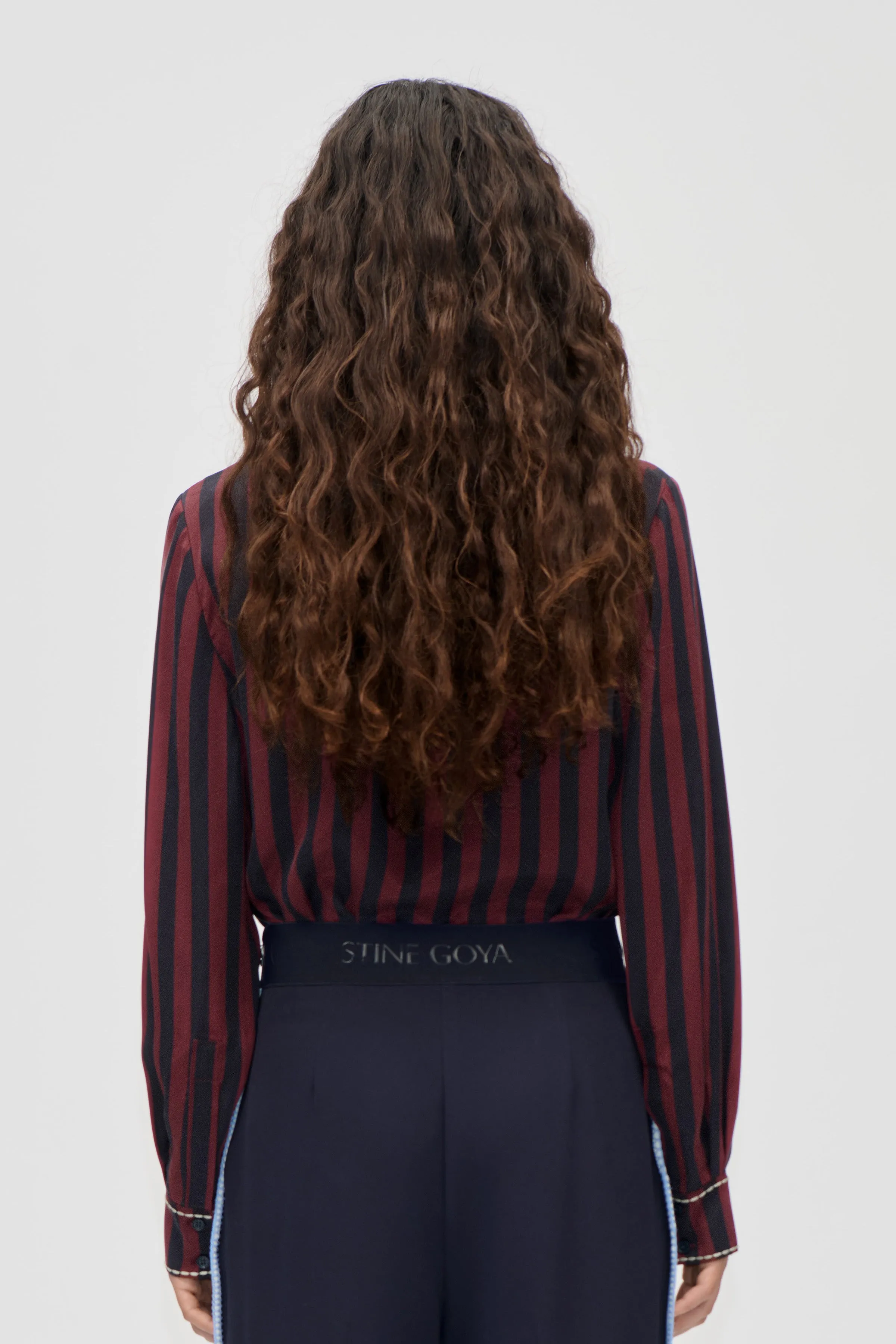 Long Sleeve Shirt - Navy and Burgundy Wallpaper Stripes sold by STINE GOYA product image thumbnail 2