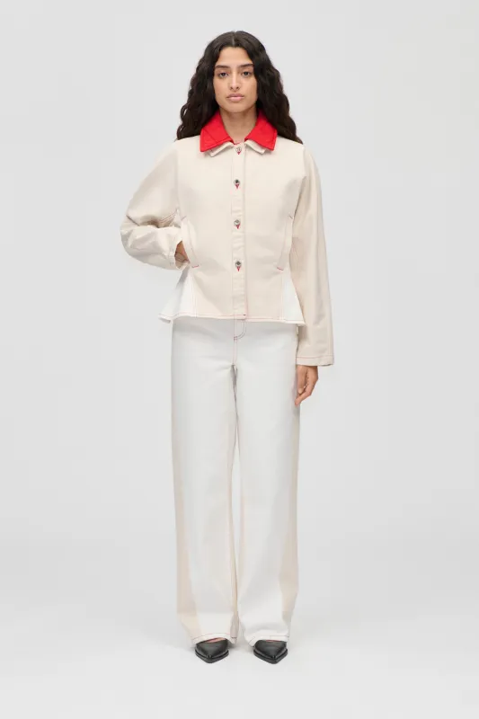 Twist Knee Seam Denim Pants - Natural / Contrast Red sold by STINE GOYA