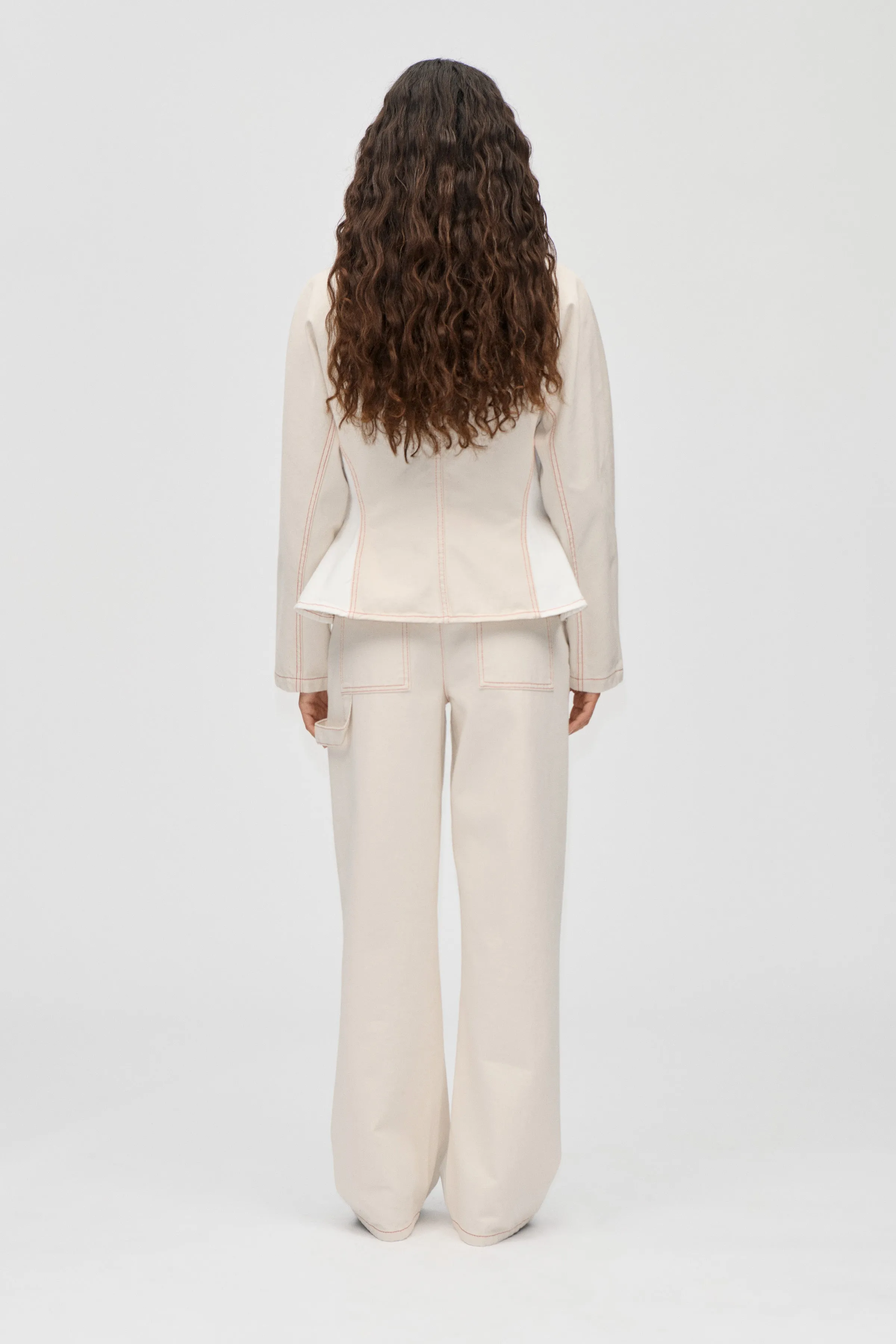 Twist Knee Seam Denim Pants - Natural / Contrast Red sold by STINE GOYA product image thumbnail 2