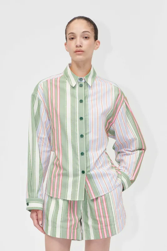 Tie Back Boyfriend Shirt - Forest Stripe sold by STINE GOYA