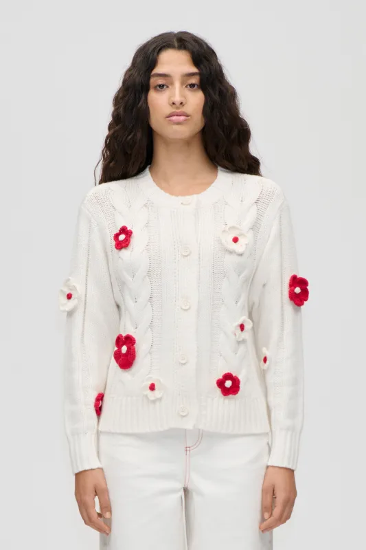 Crewneck Cable Cardigan - White sold by STINE GOYA