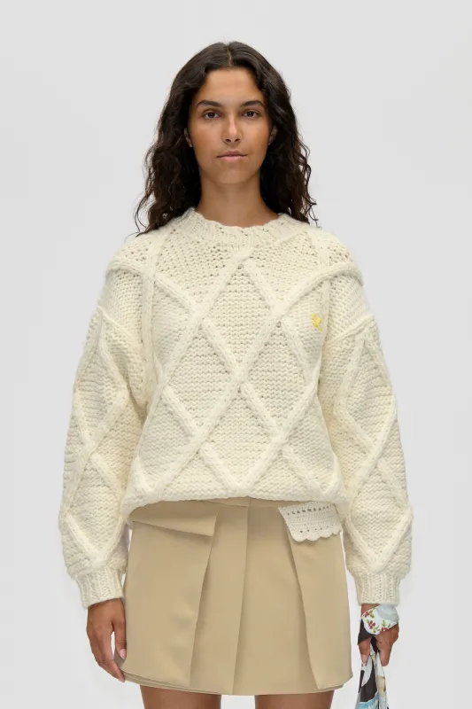 Handknit Cable Sweater - Porcelain Cream made by STINE GOYA