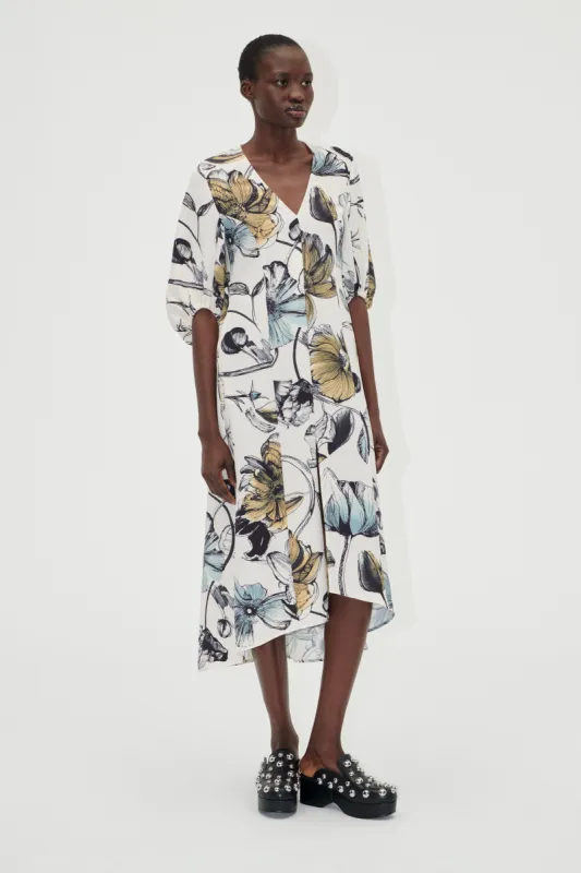 Three-Quarter Sleeve Midi Dress - Fine Line Poppies sold by STINE GOYA