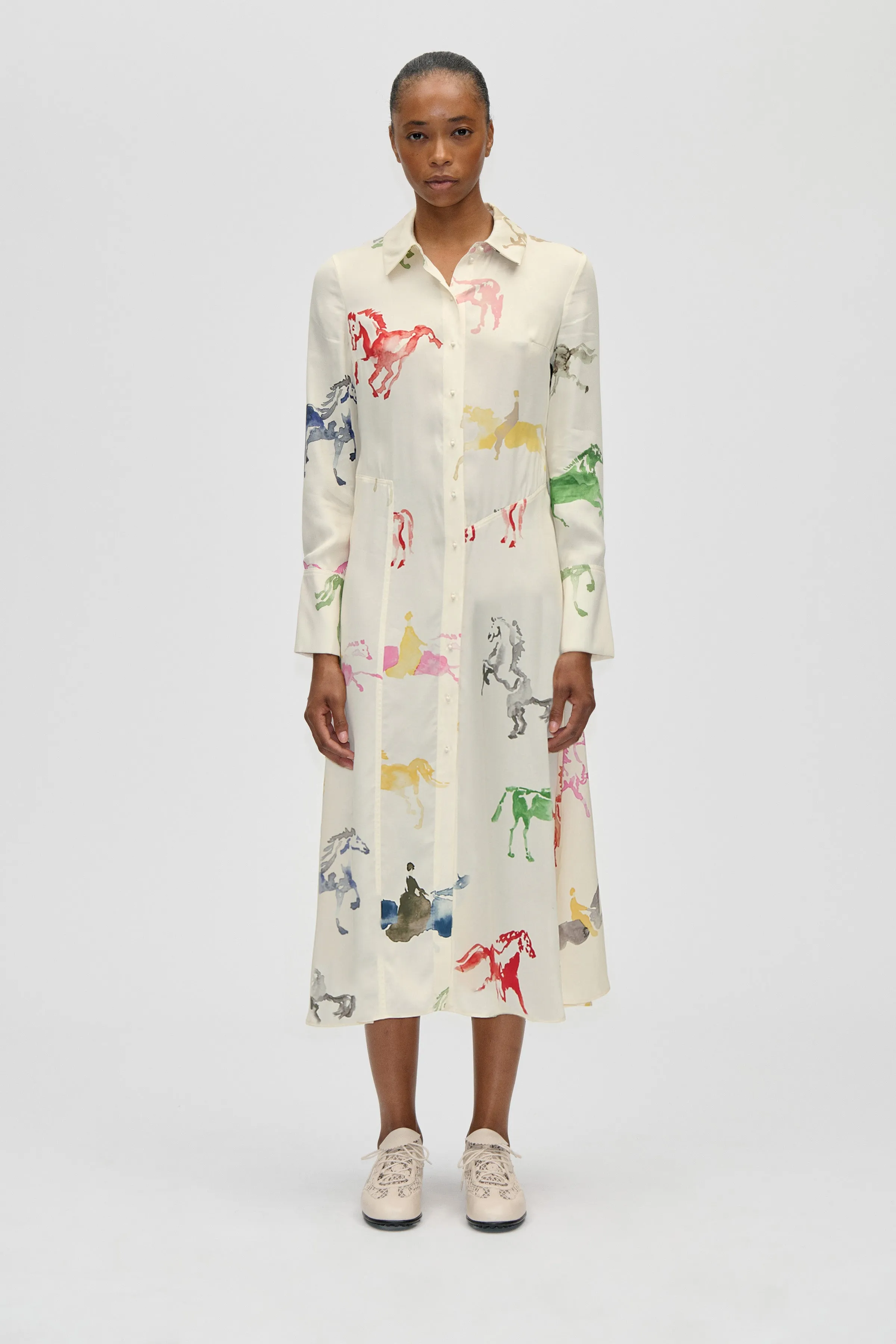 Front Placket Midi Polo Dress - Horses sold by STINE GOYA