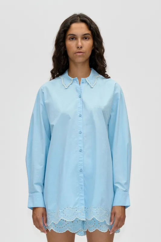 Long Sleeve Oversized Shirt - Teapot Blue made by STINE GOYA